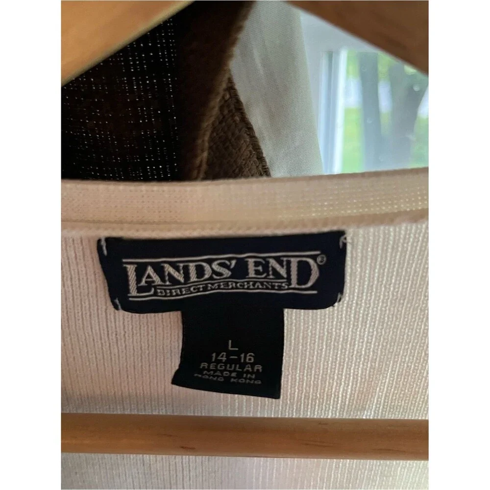 Lands' End Cream Ribbed V‑Neck Knit Top